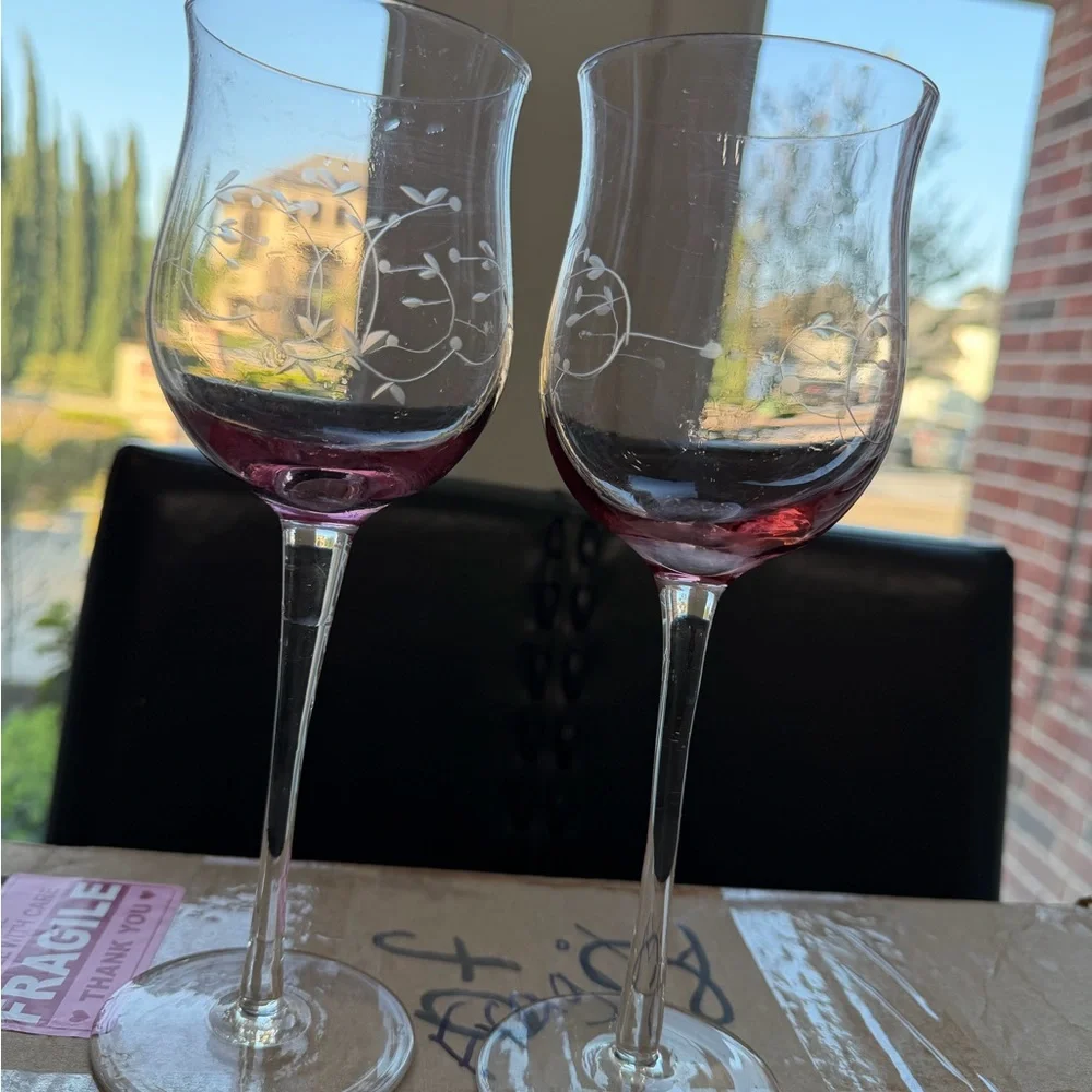 Vintage Lenox Heather Pink Tulip wine Crystal glasses- Set of 2✨Rare find - Picture 2 of 7